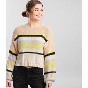 BILLABONG Seeing Stripes Sweater Crop Pink Lemongrass Sz M